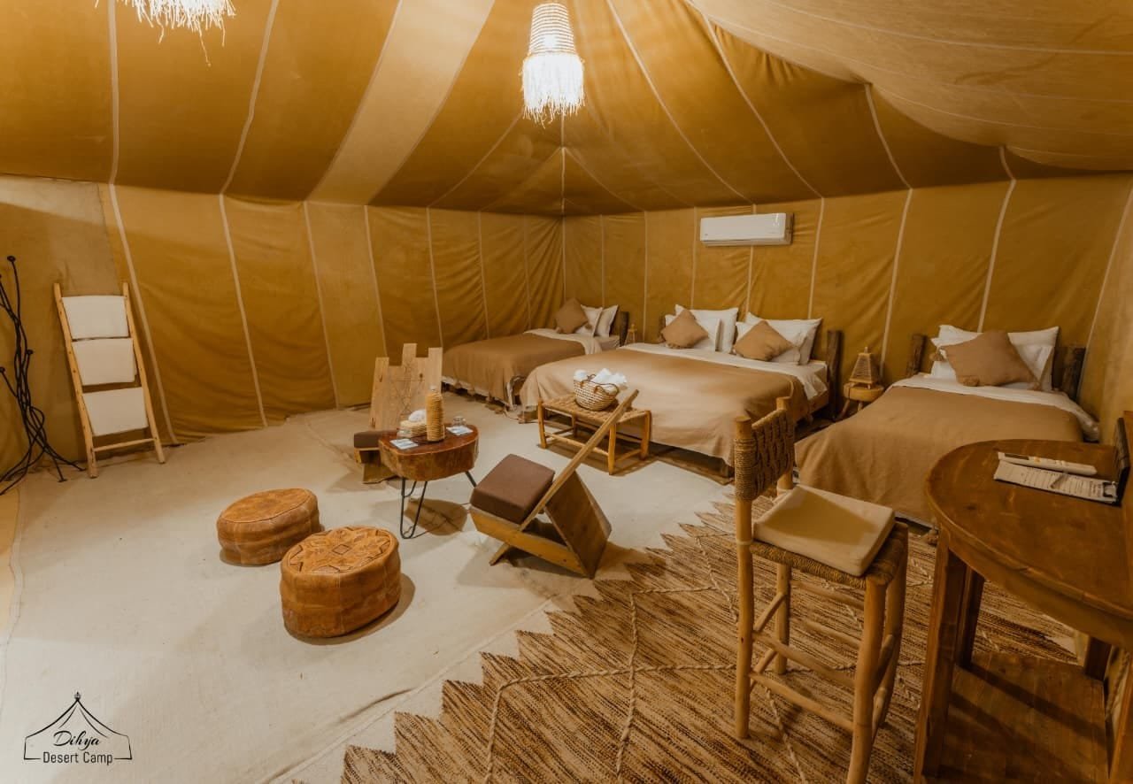 Family luxury tent at Dihya Desert Camp — 3 beds, AC, lounge area